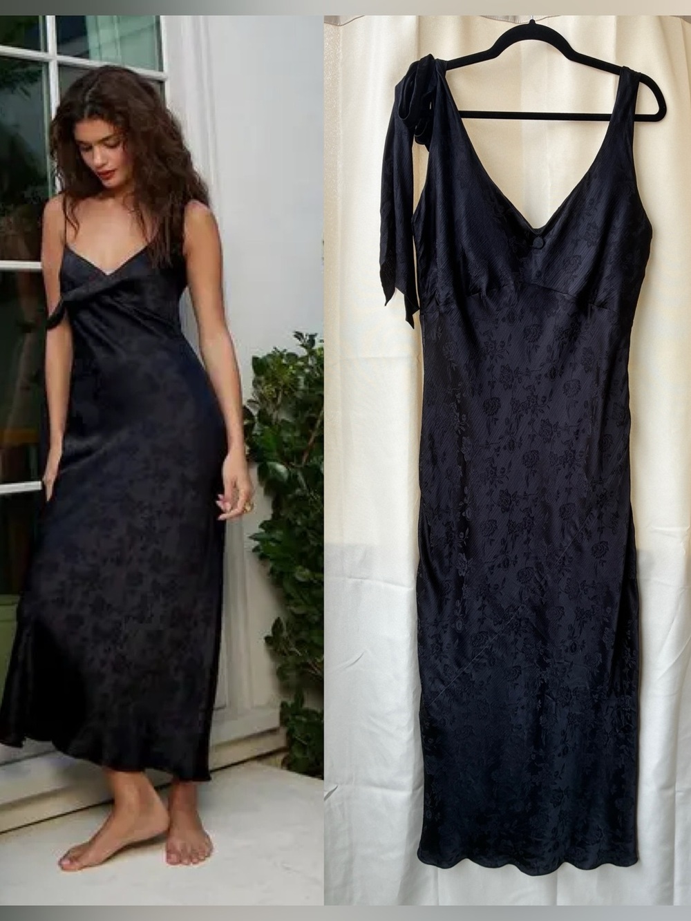 Aqua x Liat Baruch Black Silk Jacquard Maxi Slip Dress Size XXL